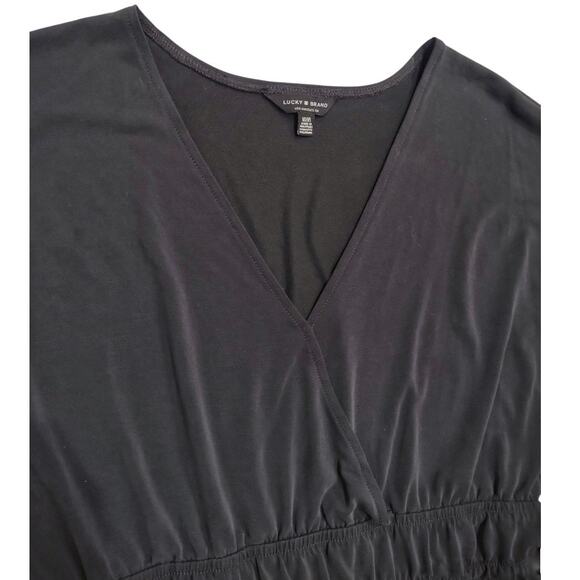 LUCKY BRAND Black Sueded Style Blouse Size M Peplum Waist Loose Flowing Top - Picture 9 of 11